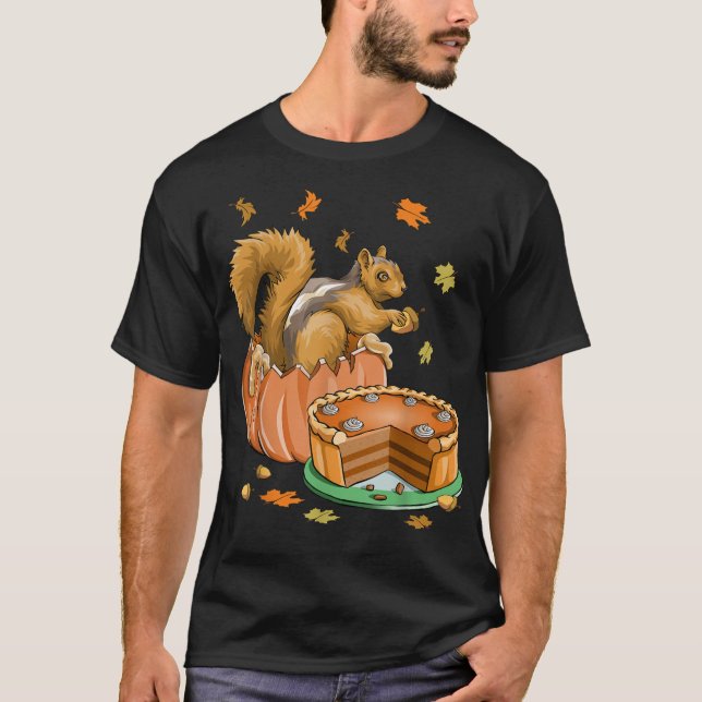 Thanksgiving Halloween Pumpkin Squirrel Funn T-Shirt (Front)
