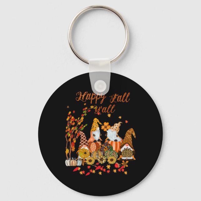 Thanksgiving Happy Fall Yall Gnome Leopard Key Ring (Front)