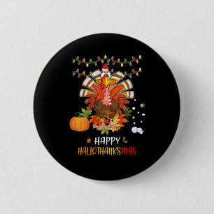Thanksgiving Happy Hallothanksmas Pumpkin 6 Cm Round Badge
