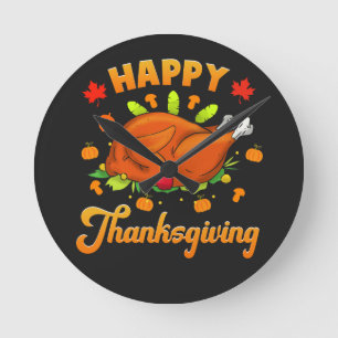 Thanksgiving - Happy Thanksgiving  Round Clock