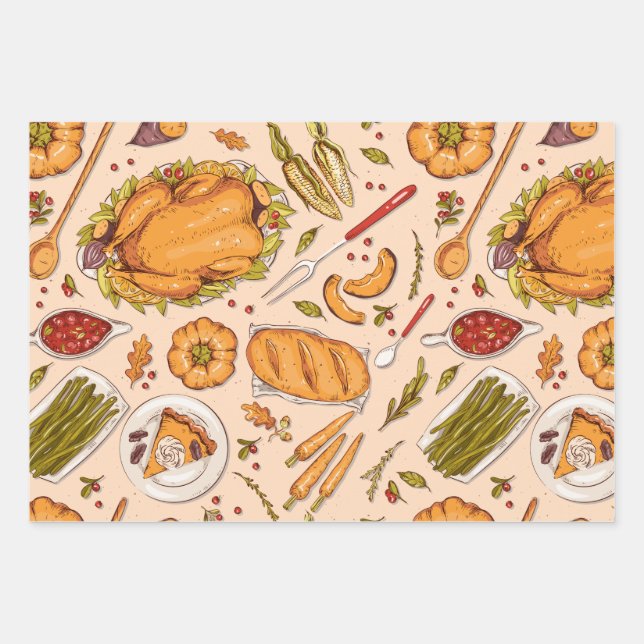 Thanksgiving Happy Turkey Day pattern gift Wrapping Paper Sheet (Front)