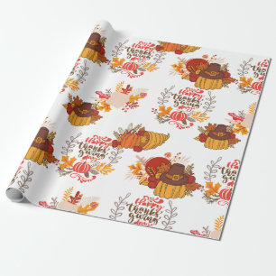 Thanksgiving Happy Turkey Day Pumpkin pattern gift Wrapping Paper