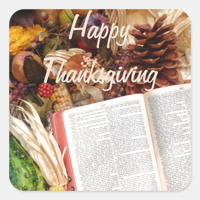 Thanksgiving Harvest and Bible Square Sticker (Front)