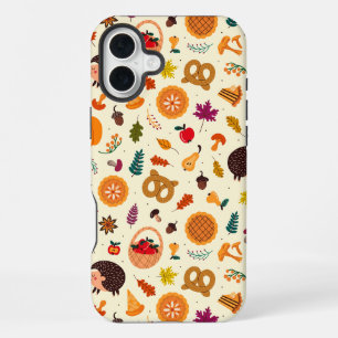 Thanksgiving Harvest and Hedgehog Pattern iPhone 16 Plus Case