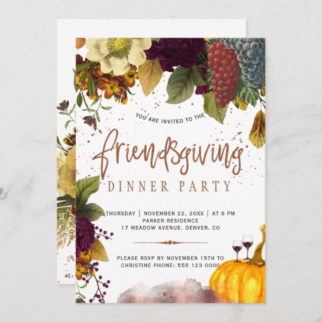 Thanksgiving harvest friendsgiving dinner party invitation (Front/Back)