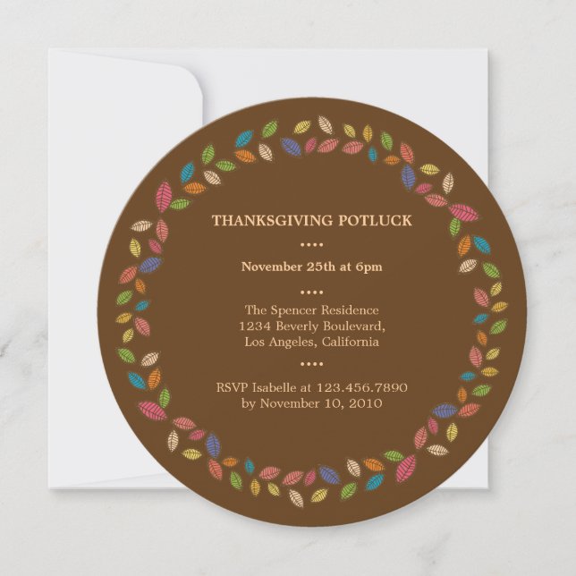 Thanksgiving Harvest Leaves Potluck Party Invitation (Front)