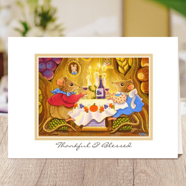 Thanksgiving Harvest Mice Custom Folded Holiday Card (Creator Uploaded)