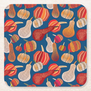 Thanksgiving Harvest: Pumpkin Vintage Art Square Paper Coaster