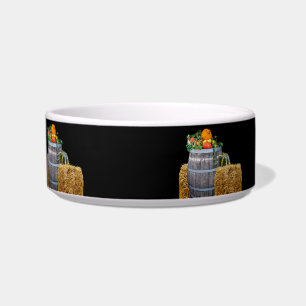 Thanksgiving Harvest Scene with Barrel and Produce Bowl