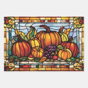 Thanksgiving Harvest, Stained Glass, Wrapping Paper Sheet