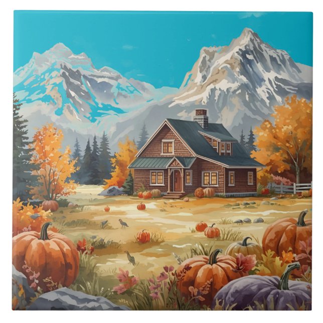Thanksgiving,Harvest Time Happiness  Ceramic Tile (Front)