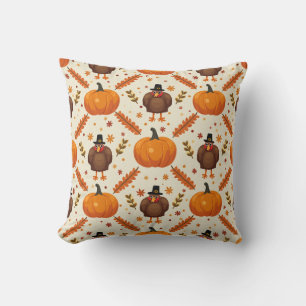 Thanksgiving Harvest Turkey & Pumpkin Pattern Pill Cushion