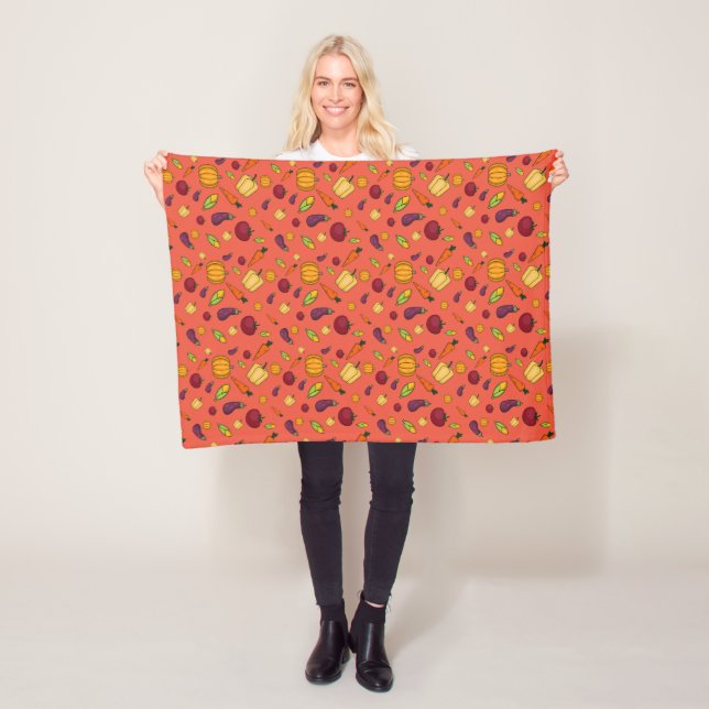 Thanksgiving harvest vegetable orange pattern fleece blanket (In Situ)