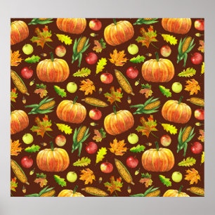 Thanksgiving harvest, watercolor seamless pattern. poster