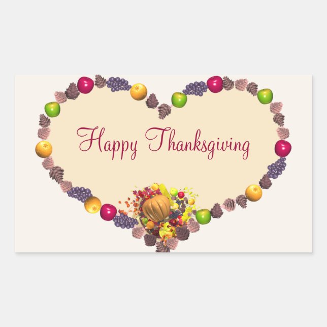 Thanksgiving Heart and Cornucopia Rectangular Sticker (Front)