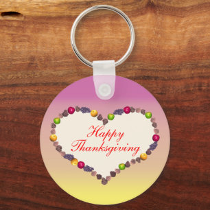 Thanksgiving Heart - Pink and Yellow Key Ring