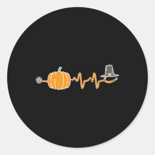 Thanksgiving Heartbeat Pumpkin Stethoscope Fall Sc Classic Round Sticker
