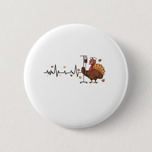 Thanksgiving Heartbeat Turkey Nurse Pulse Fall RN  6 Cm Round Badge