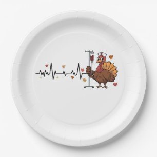 Thanksgiving Heartbeat Turkey Nurse Pulse Fall RN  Paper Plate