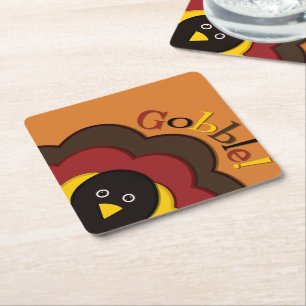 Thanksgiving hiding turkey square paper coaster
