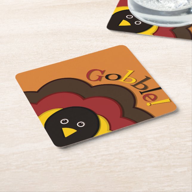 Thanksgiving hiding turkey square paper coaster (Angled)