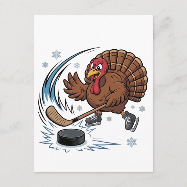 Thanksgiving Hockey Ice Hockey Turkey Gobbler Holiday Postcard (Front)