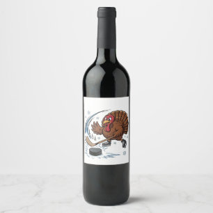 Thanksgiving Hockey Ice Hockey Turkey Gobbler Wine Label