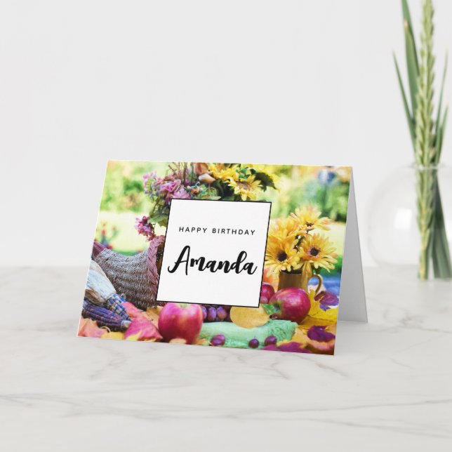 Thanksgiving Holiday Autumn Harvest Table Birthday Card (Front)