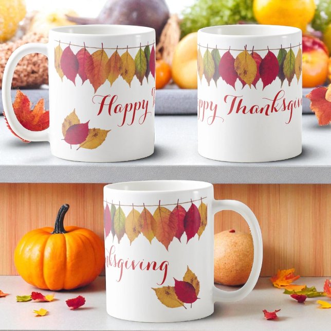 Thanksgiving Holiday Autumn Leaves Lights Custom Coffee Mug (Design view around the entire template ceramic mug)