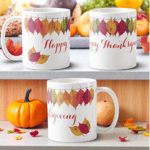 Thanksgiving Holiday Colourful Autumn Leaves Borde Coffee Mug