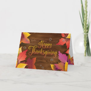 Thanksgiving Holiday Fall Gold Maple Leaves Wood Card