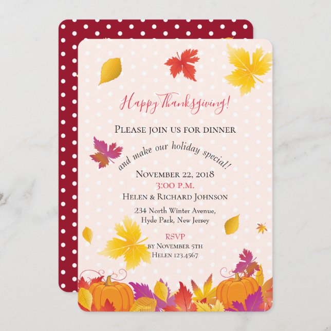 Thanksgiving Holiday Fall Maple Leaves Watercolor Invitation (Front/Back)