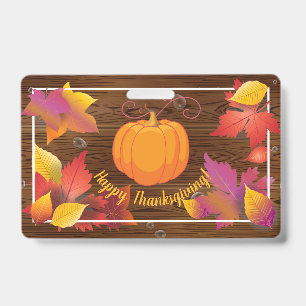 Thanksgiving Holiday Fall Maple Leaves, Wood decor ID Badge