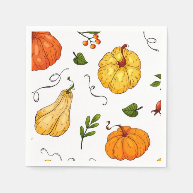 Thanksgiving Holiday Fall Pumpkin Modern Orange Napkin (Front)