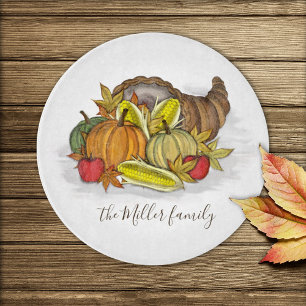 Thanksgiving Holiday Harvest Cornucopia Watercolor Cutting Board
