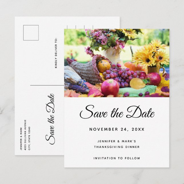 Thanksgiving Holiday Harvest Table Save the Date Invitation Postcard (Front/Back)