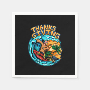 thanksgiving holiday turkey riding a surf board on napkin