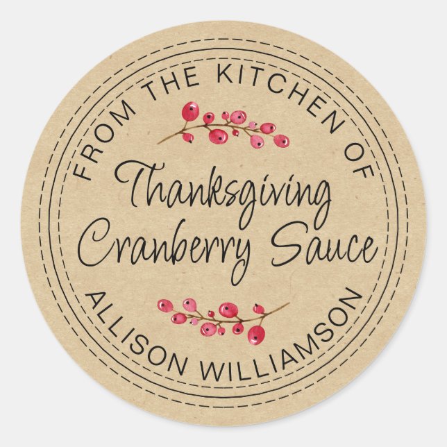 Thanksgiving Homemade Cranberry Sauce Kraft Classic Round Sticker (Front)