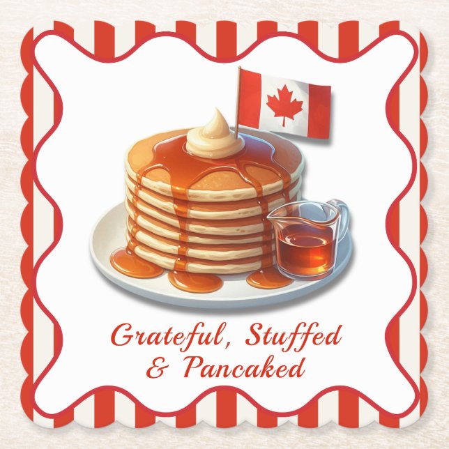Thanksgiving Humour Canada | Maple Pancakes & Fall Paper Coaster (Front)