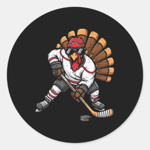 Thanksgiving Ice Hockey Player Turkey Fall Men Boy Classic Round Sticker