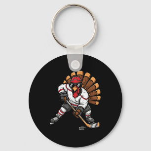 Thanksgiving Ice Hockey Player Turkey Fall Men Boy Key Ring