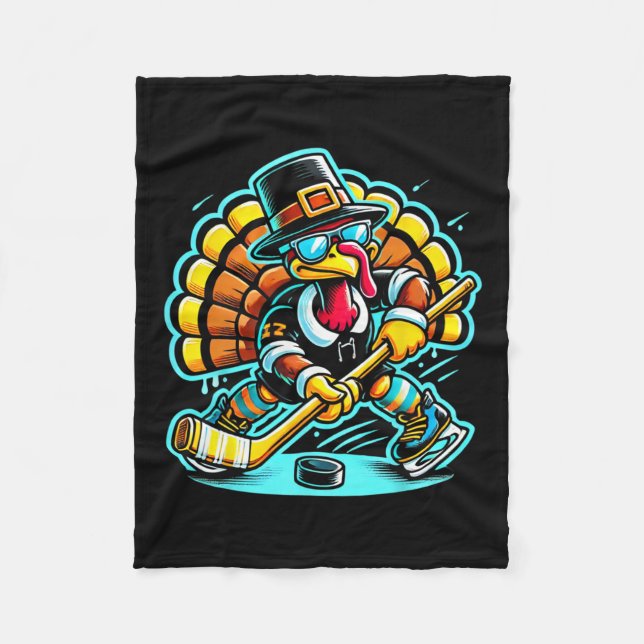 Thanksgiving Ice Hockey Turkey Day Fall  Fleece Blanket (Front)