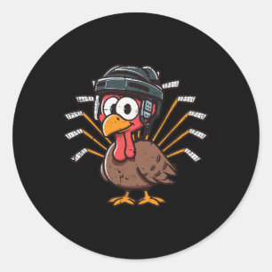 Thanksgiving Ice Hockey Turkey Day Sport Men Boys  Classic Round Sticker