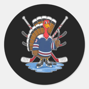 Thanksgiving Ice Hockey Turkey Day Sport Men Boys Classic Round Sticker