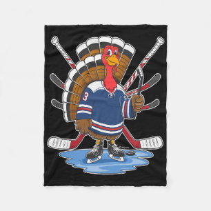 Thanksgiving Ice Hockey Turkey Day Sport Men Boys Fleece Blanket
