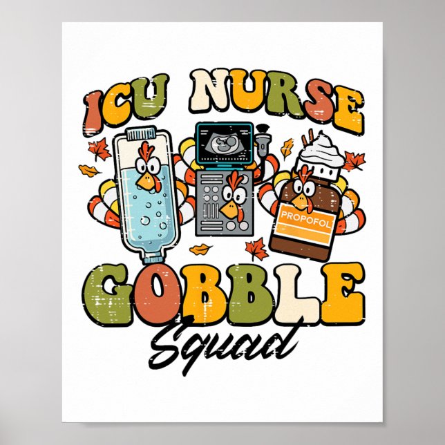 Thanksgiving Icu Nurse Gobble Squad Fall Scrub Top Poster (Front)