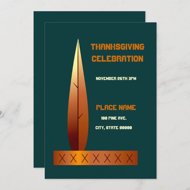 Thanksgiving Indian Headdress Invitation (Front/Back)
