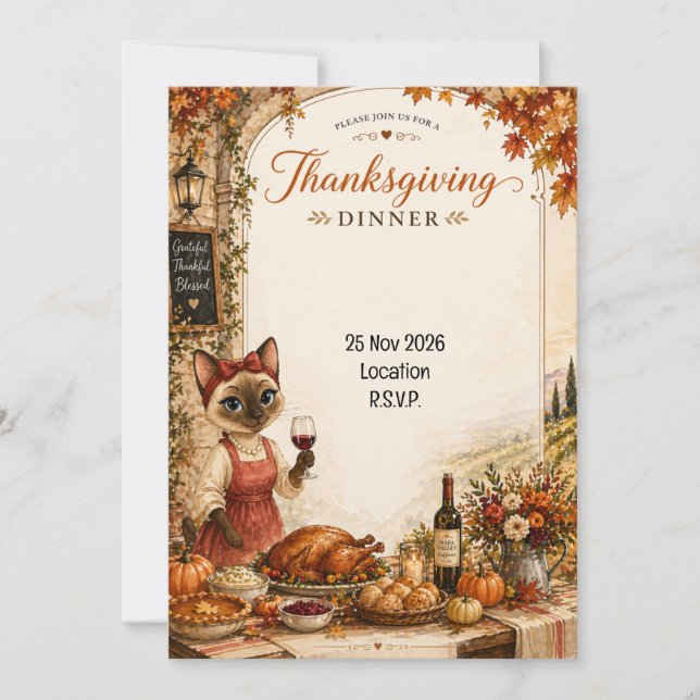 Thanksgiving  invitation for cat lovers (Front)