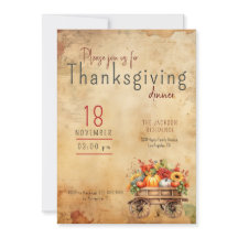 Thanksgiving Invitation Rustic Pumpkin Cart