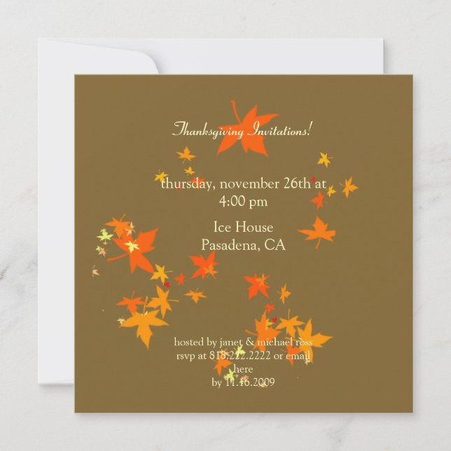 Thanksgiving invitations, maple leaves invitation (Front)